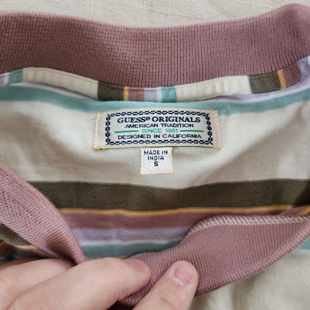 Guess Originals striped muted tee embroidery spellout mens small - Picture 6 of 7